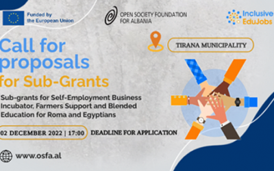 OPEN CALL FOR PROPOSALS – Sub-grants to support: Self-Employment Business Incubator, Farmers Support and Blended Education for Roma and Egyptians in Tirana Municipality